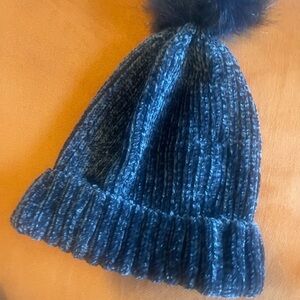 T.J.Maxx Navy Blue Ribbed Knit Pom Pom Beanie